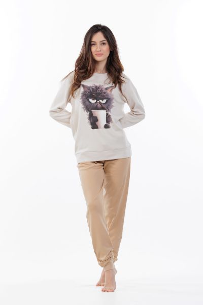 Εικόνα της Mei Βαμβακερές Γυναικείες Πιτζάμες Εκρού/Μπεζ.