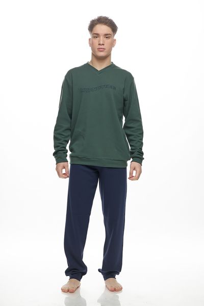 Εικόνα της Plus Size Galaxy Χειμερινή Ανδρική Πιτζάμα Κυπαρισσί 797-25