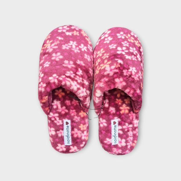 Εικόνα της Noidinotte Fleece Μπορντό Φλοράλ Γυναικείες Παντόφλες.