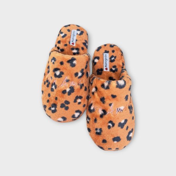 Εικόνα της Noidinotte Fleece Μπεζ Λεοπάρ Γυναικείες Παντόφλες.