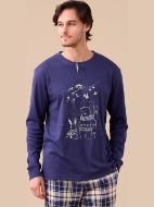 Εικόνα της Noidinotte Βαμβακερή Μπλε/Καρό Ανδρική Πιτζάμα.