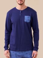 Εικόνα της Noidinotte Βαμβακερή Ανδρική Πιτζάμα Μπλε/Ραφ.