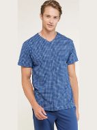 Εικόνα της Noidinotte Βαμβακερή Μπλε Κουμπωτή Ανδρική Πιτζάμα.