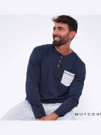 Εικόνα της Muydemi Βαμβακερή Μπλε/Γκρι Ανδρική Πιτζάμα Με  Σκάκι.