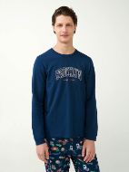 Εικόνα της Vamp Ανδρική Πυτζάμα Βαμβακερή Λαιμόκοψη & Παντελόνι Σχέδια Blue Moonlit - 21610