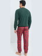 Εικόνα της Οδυσσεύ πράσινη/κόκκινη καρό βαμβακερή ανδρική πιτζάμα.