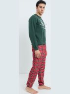 Εικόνα της Οδυσσεύ πράσινη/κόκκινη καρό βαμβακερή ανδρική πιτζάμα.