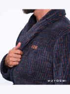 Εικόνα της Muydemi Μπλε/Εκάι(Μοτίβο) Μακριά Σταυρωτή Ανδρική Ρόμπα.