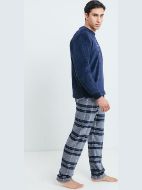 Εικόνα της Οδυσσεύ Βελούδο/Fleece Μπλε/Καρό Ανδρική Πιτζάμα.