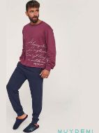 Εικόνα της Muydemi Βαμβακερή Μπορντό/Μπλε Ανδρική Πιτζάμα Φούτερ.