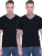 Εικόνα της 2 Pack Apple T-Shirt Με V Εφαρμοστά Rib Μαύρα Βαμβακερά.