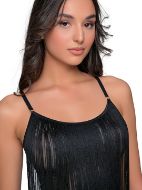 Εικόνα της Milena μαύρο string κορμάκι κουμπωτό με κρόσσια.