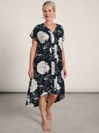 Εικόνα της Muydemi Viscose Μαύρο Εμπριμέ Κοντομάνικο Φόρεμα.