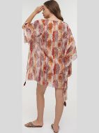 Εικόνα της Ble Resort Collection Βαμβακερό Καφτάνι Σομόν/Καφέ Με Φύλλα.