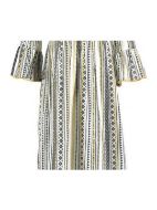 Εικόνα της Ble Resort Collection Βαμβακερό Εκρού Εμπριμέ Μακρύ Φόρεμα Παραλίας Με Τρουακάρ Μανίκι.