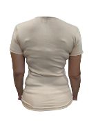 Εικόνα της Dreams μπεζ γυναικείο φανελάκι με κοντό μανίκι και δαντέλα.