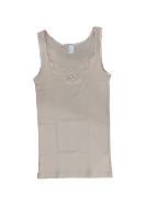 Εικόνα της Dreams μπεζ γυναικείο φανελάκι με ώμο και δαντέλα.