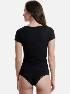 Εικόνα της Μαύρο γυναικείο τοπ με κοντό μανίκι από 95% Bamboo - 5% Elastane.