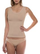 Εικόνα της Μπεζ γυναικείο τοπ με φαρδιά ράντα από 95% Bamboo - 5% Elastane.