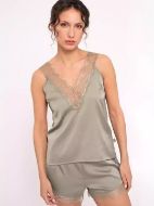 Εικόνα της Muydemi Καλοκαιρινό Γυναικείο Σετ Πιτζάμας Σατέν Χακί/λαδί 210046