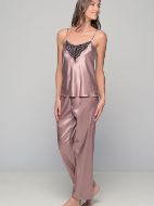 Εικόνα της Milena by Paris Καλοκαιρινό Γυναικείο Σετ Πιτζάμας Σατέν Μόκκα, Μαύρο, Καφέ 009179