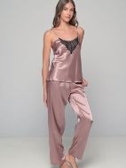 Εικόνα της Milena by Paris Καλοκαιρινό Γυναικείο Σετ Πιτζάμας Σατέν Μόκκα, Μαύρο, Καφέ 009179