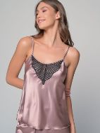 Εικόνα της Milena by Paris Καλοκαιρινό Γυναικείο Σετ Πιτζάμας Σατέν Μόκκα, Μαύρο, Καφέ 009179