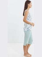 Εικόνα της Giota Βαμβακερή Φυστικί Αμάνικη Πιτζάμα Εμπριμέ Με Κάπρι.