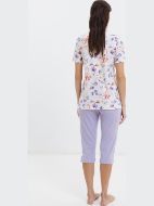 Εικόνα της Giota Βαμβακερή Εκρού/Λιλά Κοντομάνικη Πιτζάμα Εμπριμέ Με Κάπρι.