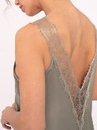 Εικόνα της Muydemi Σατέν Λαδί Midi Νυχτικό Με Δαντέλα.