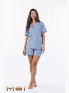 Εικόνα της Mei Βαμβακερή Γαλάζιο Γυναικεία Πιτζάμα Κουμπωτή.