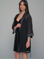 Εικόνα της Milena by Paris Καλοκαιρινή Γυναικεία Σατέν Ρόμπα Μαύρο 005365-Μαύρο