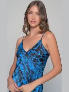 Εικόνα της Milena by Paris Χειμερινό Σατέν Γυναικείο Νυχτικό Μπλε-μαύρο, Μπλε 003440