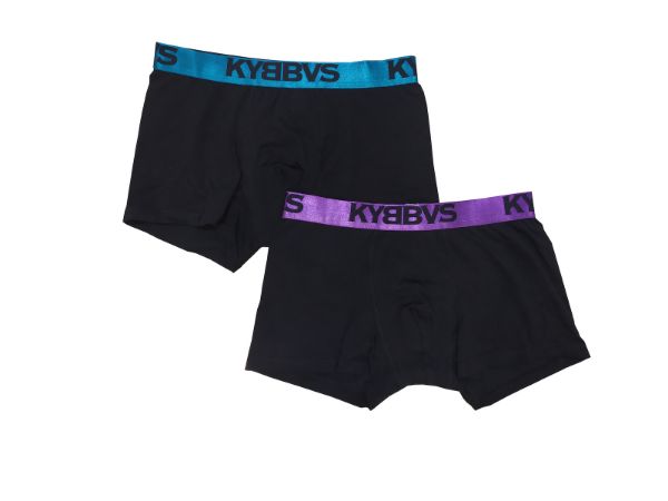 Εικόνα της Kybbvs 2 Pack ανδρικά boxer μαύρα με μεταλλικά εξωτερικά λάστιχα πετρόλ/μοβ..
