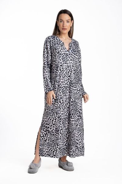 Εικόνα της Relax Γκρι Λεοπάρ Καφτάνι Μακρυμάνικο.