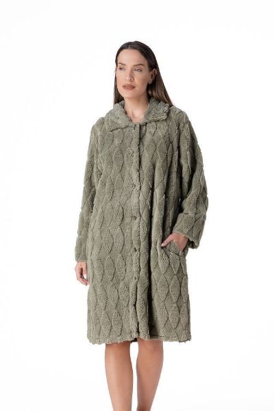 Εικόνα της Relax Λαδί Fleece Κουμπωτή Γυναικεία Ρόμπα Midi.