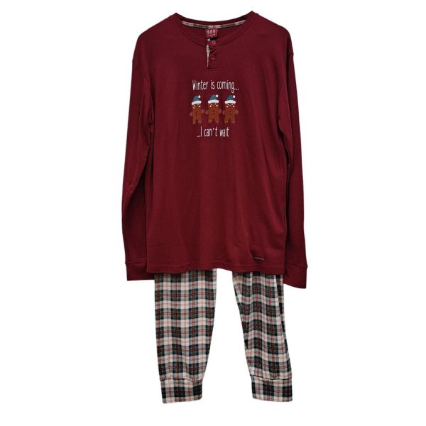 Εικόνα της Noidinotte Βαμβακερή Μπορντό/Καρό Ανδρική Πιτζάμα.