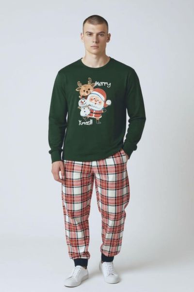 Εικόνα της Little Unicorn Πράσινη/Καρό Xmas Ανδρική Πιτζάμα Φούτερ.