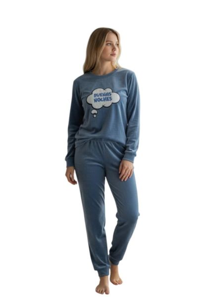 Εικόνα της Little Unicorn Γαλάζια Γυναικεία Πιτζάμα Βελούδινη Ελαστική.