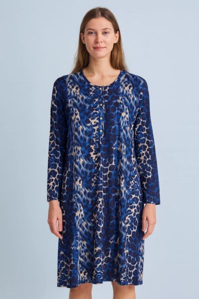 Εικόνα της Passion Βελούδινο Γυναικείο Νυχτικό Μπλε Λεοπάρ Με 4 Κουμπιά.
