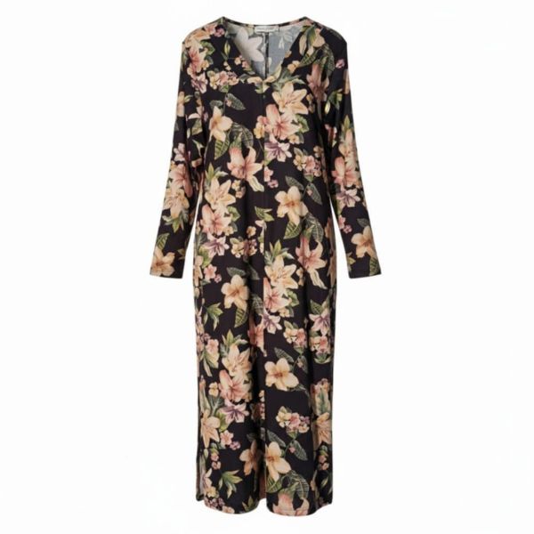 Εικόνα της Passion Μαύρο Εμπριμέ Γυναικείο Μακρύ Νυχτικό.