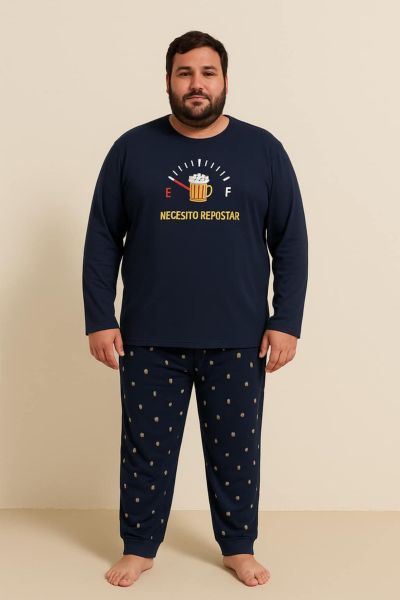 Εικόνα της Plus Size Dark Elephant Φούτερ Ανδρική Πιτζάμα Μπλε.