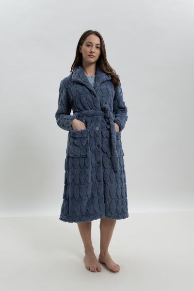 Εικόνα της Γιώτα Ραφ Fleece Κουμπωτή Μακριά Γυναικεία Ρόμπα Με Ζώνη.