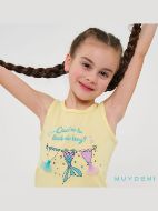 Εικόνα της Muydemi βαμβακερή κίτρινη/τιρκουάζ κοριτσίστικη αμάνικη πιτζάμα με εμπριμέ σορτς.