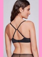 Εικόνα της Μαύρο γυναικείο σουτιέν με μπανέλα και ελαφριά επένδυση. Επιπλέον κλιπς στις ράντες,για να γίνονται χιαστί.