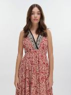Εικόνα της Ble Resort Collection Κόκκινο/Μπεζ Εμπριμέ Αμάνικο Φόρεμα.