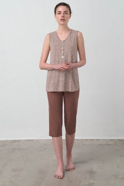 Εικόνα της Vamp Καλοκαιρινό Βαμβακερό Γυναικείο Παντελόνι Πιτζάμας Καφέ 16911