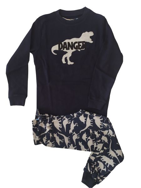 Εικόνα της Mei μπλε σκούρα παιδική πιτζάμα με δεινόσαυρους.