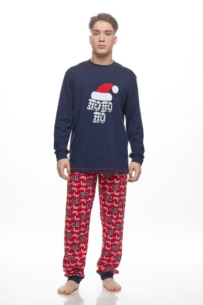 Εικόνα της Galaxy Χειμερινή Ανδρική Πιτζάμα Βαμβακερή Μπλε 204-25