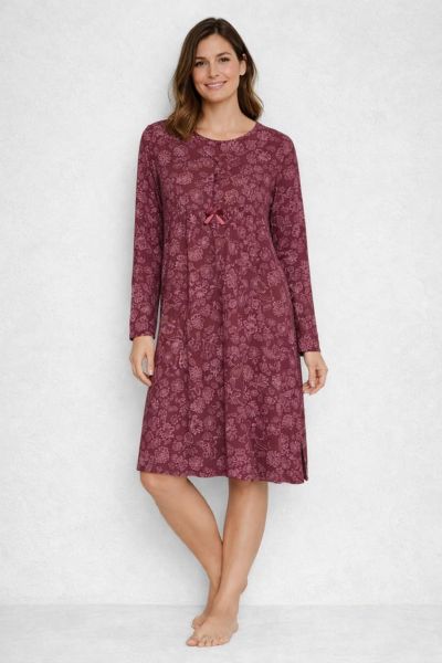 Εικόνα της Noidinotte Modal Μπορντό Εμπριμέ Νυχτικό Με 5 Κουμπιά.